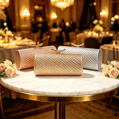 Woven Cylindrical Evening Clutch Bag for Women