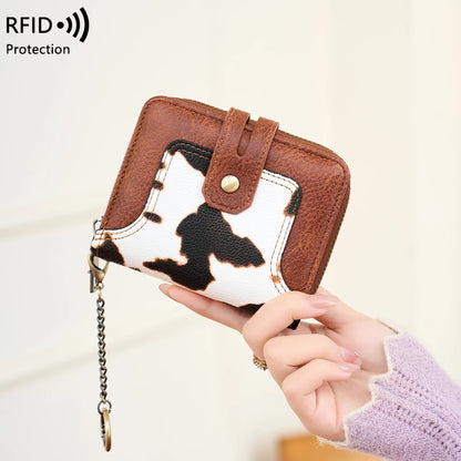 RFID Blocking Short Wallet for Women – Animal Print Coin Purse with Key Ring