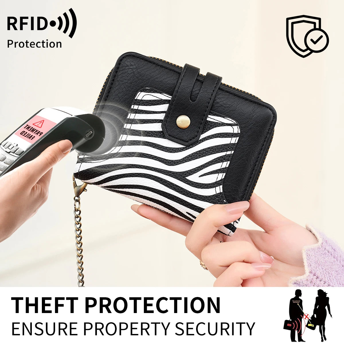RFID Blocking Short Wallet for Women – Animal Print Coin Purse with Key Ring