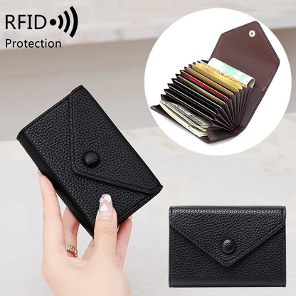 RFID Blocking Mini Wallet – Lychee Leather Envelope Card Holder