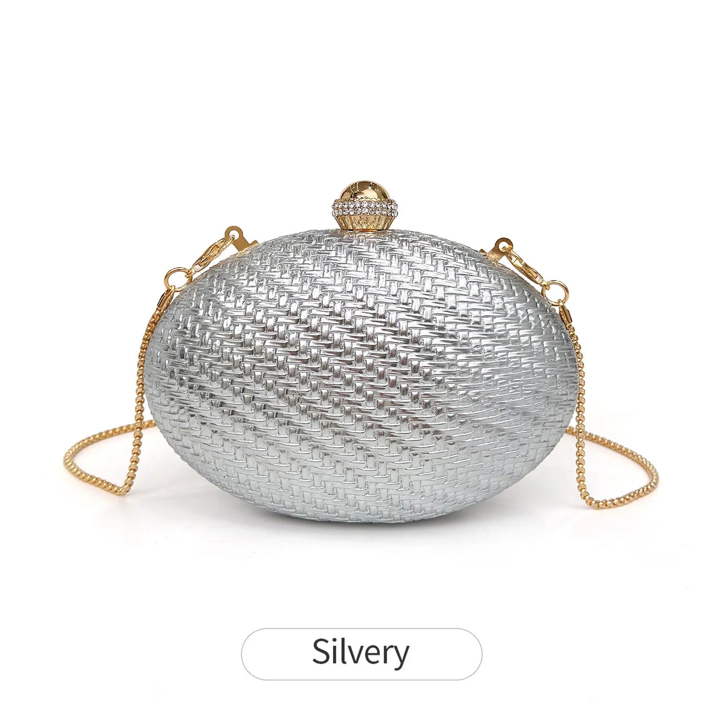 Luxury Woven Evening Clutch Bag with Crystal Clasp & Gold Chain