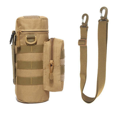 Tactical MOLLE Water Bottle Holder with Accessory Pouch & Shoulder Strap