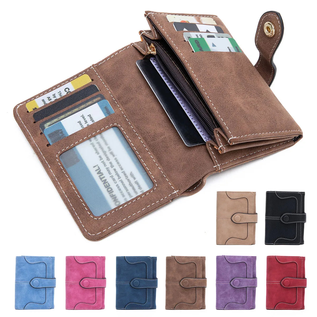 Women's Bifold Snap Wallet – Compact Vintage Short Purse