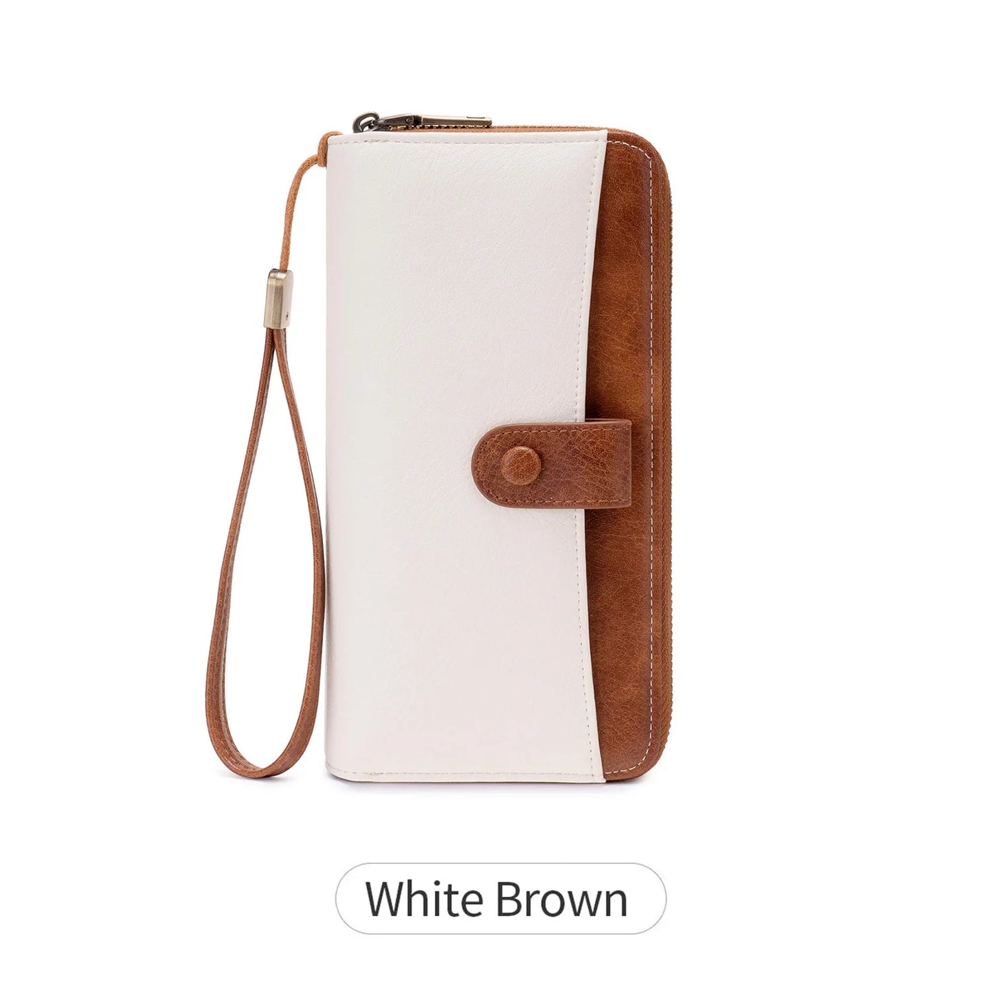 Women's Long Wallet – Double Zipper Accordion Card Holder Clutch with Wrist Strap