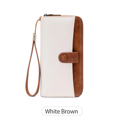 Women's Long Wallet – Double Zipper Accordion Card Holder Clutch with Wrist Strap