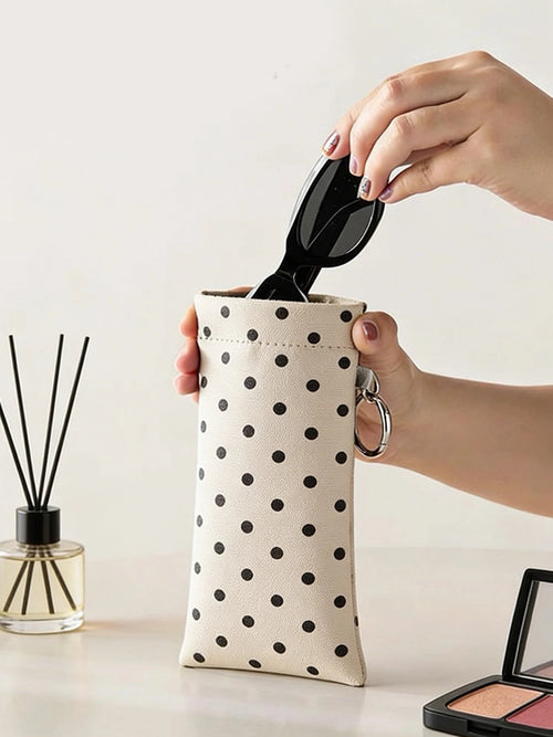 Polka Dot Glasses Pouch with Key Ring – PU Leather Eyewear Case