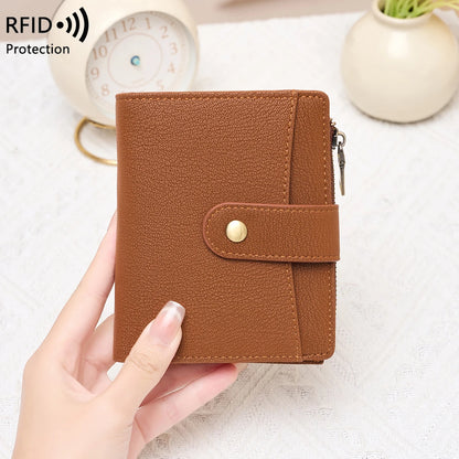 RFID Blocking Women's Trifold Wallet Short PU Leather Card Holder