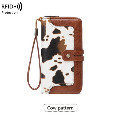 RFID Blocking Clutch Bag – Large Capacity Multi-Card Slot Wallet with Animal Print
