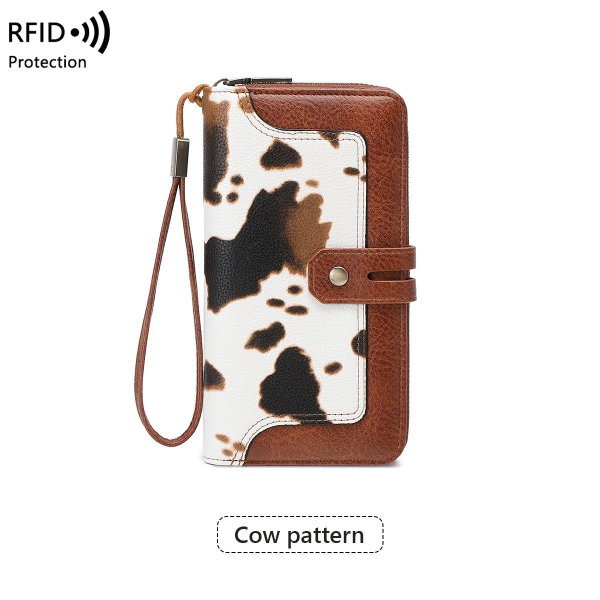 RFID Blocking Women's Long Wallet – Retro Leather Bi-Fold Clutch with Double Zipper & Wrist Strap