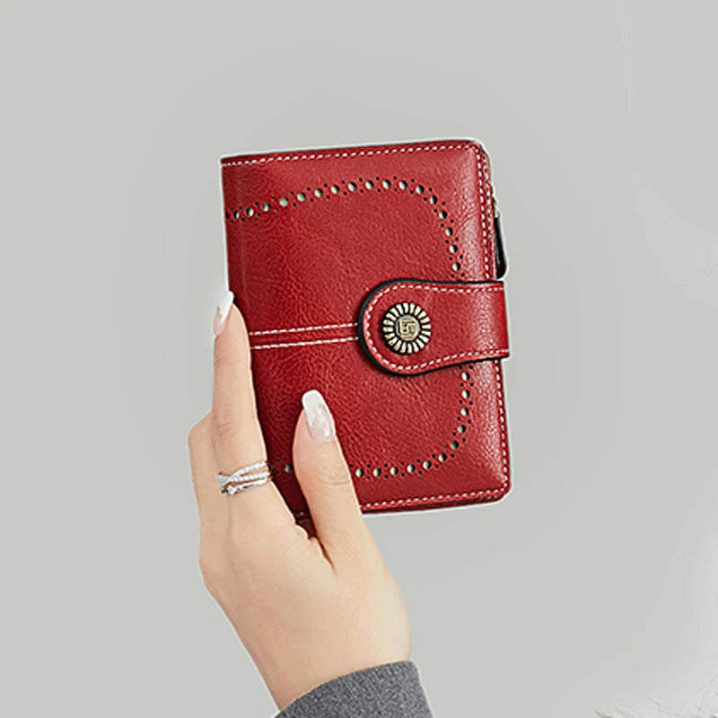 RFID Blocking Women's Vintage Bifold Wallet – Multi-Card Zip