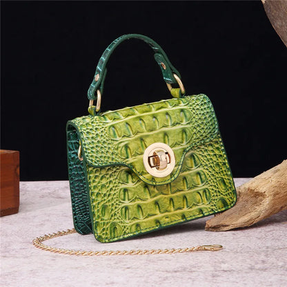 Crocodile Pattern Mini Handbag with Gold Chain Strap