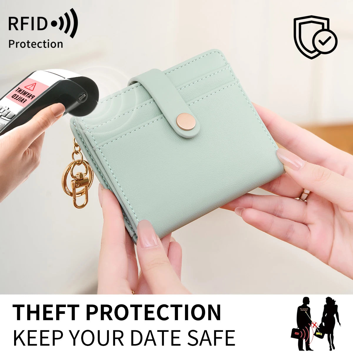 RFID Blocking Slim Bifold Card Wallet with Keychain – Women