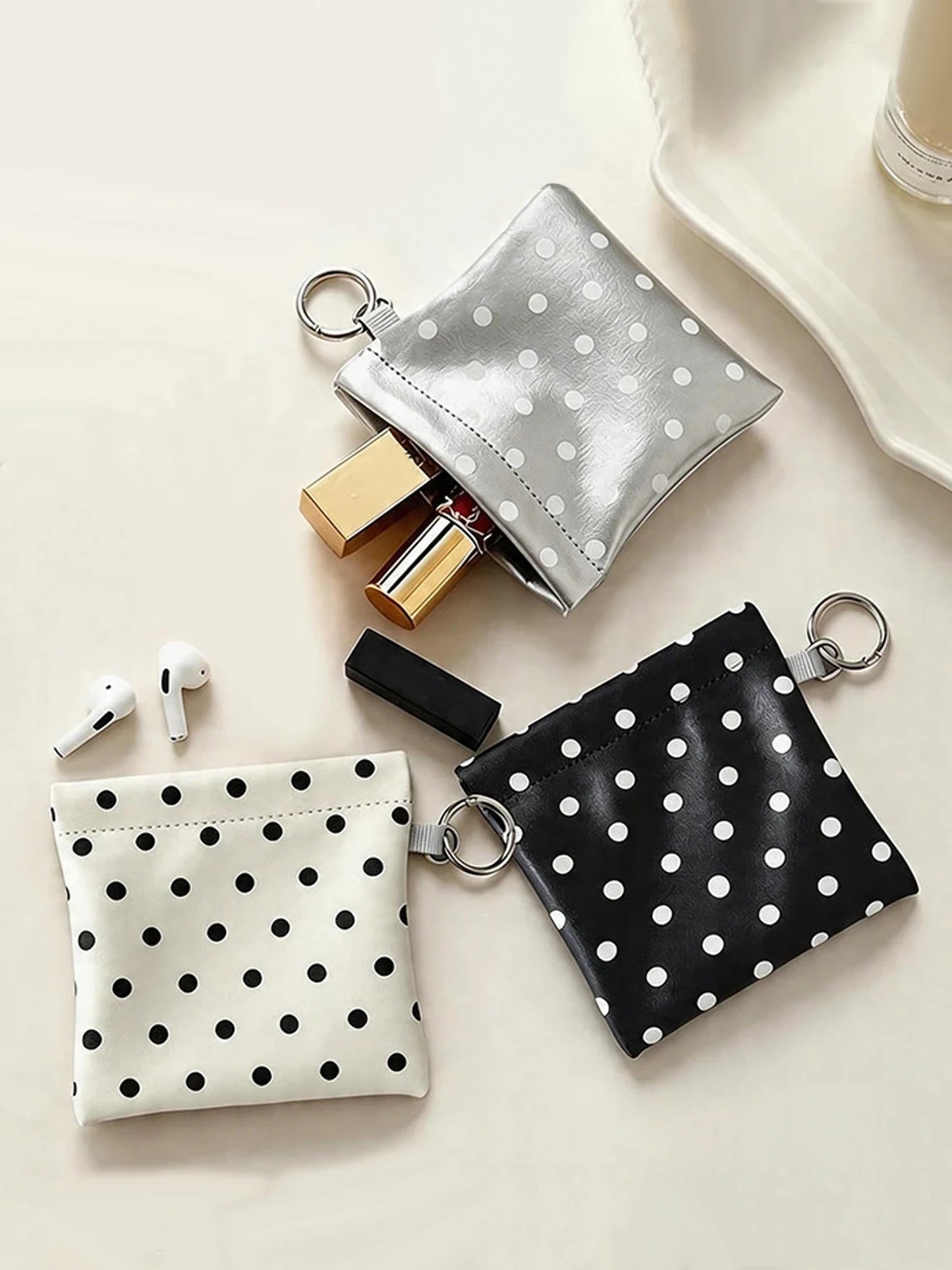 Polka Dot Coin Purse with Key Ring – Mini Snap Closure Pouch