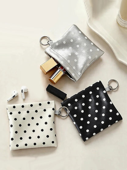 Polka Dot Coin Purse with Key Ring – Mini Snap Closure Pouch
