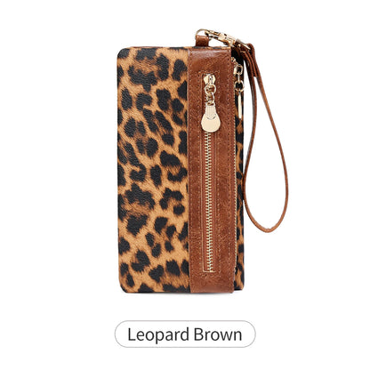 Leopard Print Women's Long Wallet – Double Zipper Clutch