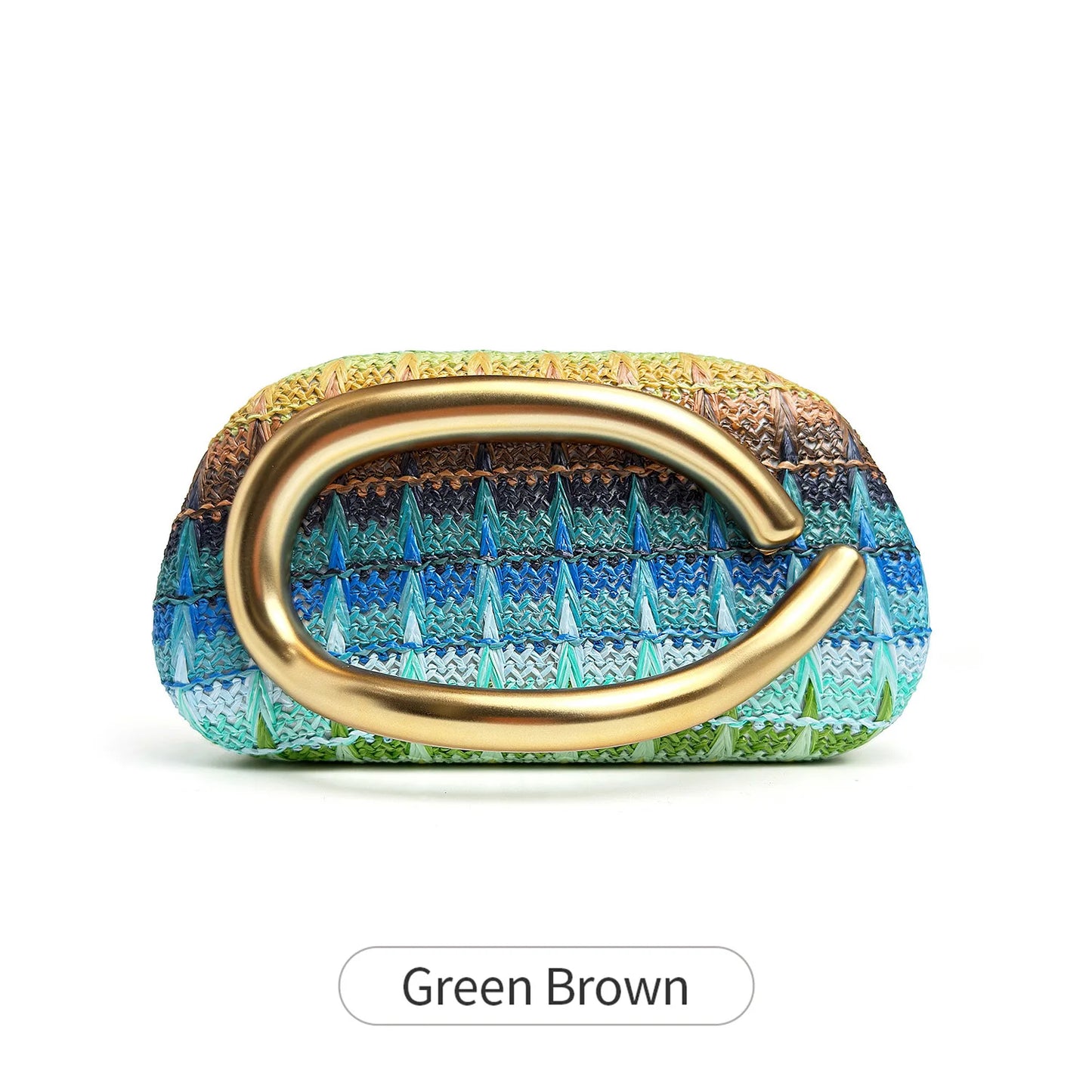 Woven Clutch Bag – Women's Colorful Evening Bag with Gold Metal Buckle