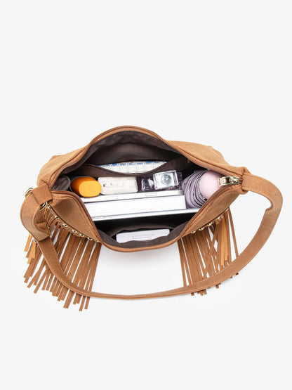 Fringe Shoulder Bag – Women's Studded Boho Crossbody Hobo