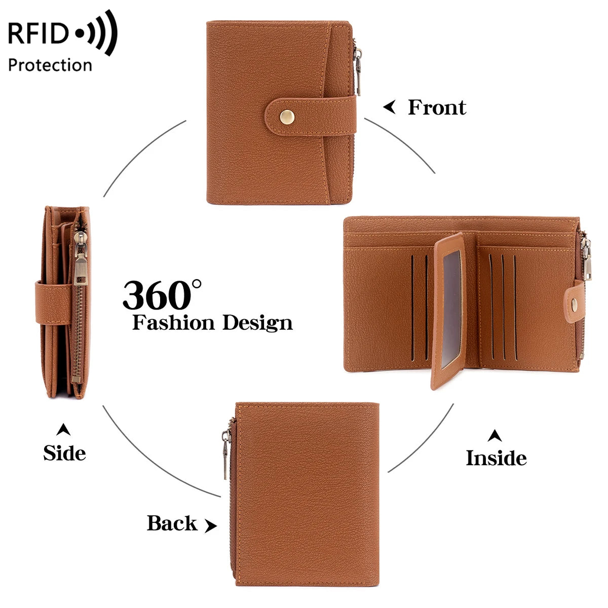 RFID Blocking Women's Trifold Wallet Short PU Leather Card Holder