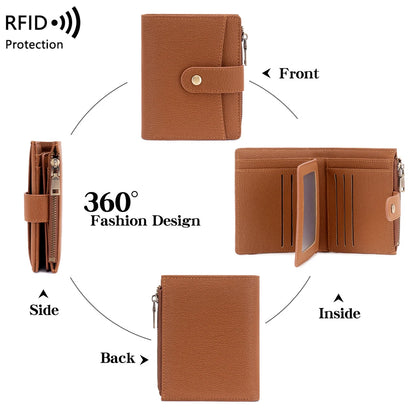 RFID Blocking Women's Trifold Wallet Short PU Leather Card Holder