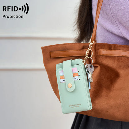 RFID Blocking Women's Mini Wallet with Card Slots & Keychain