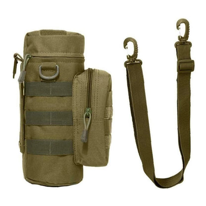 Tactical MOLLE Water Bottle Holder with Accessory Pouch & Shoulder Strap