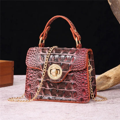 Crocodile Pattern Mini Handbag with Gold Chain Strap