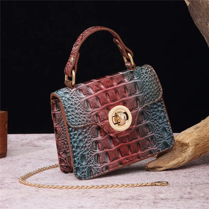 Crocodile Pattern Mini Handbag with Gold Chain Strap