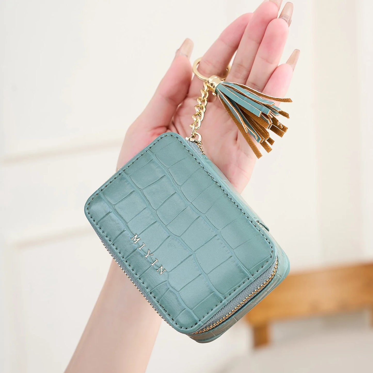 Crocodile Pattern Mini Pouch – Women's Tassel Zipper Square Bag