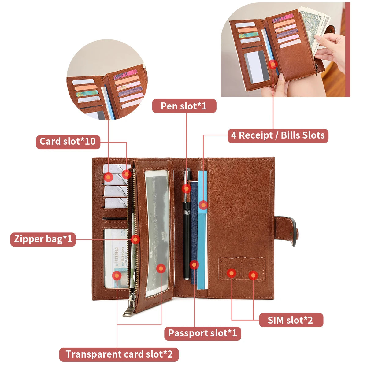 RFID Blocking Women's Trifold Leather Clutch Wallet