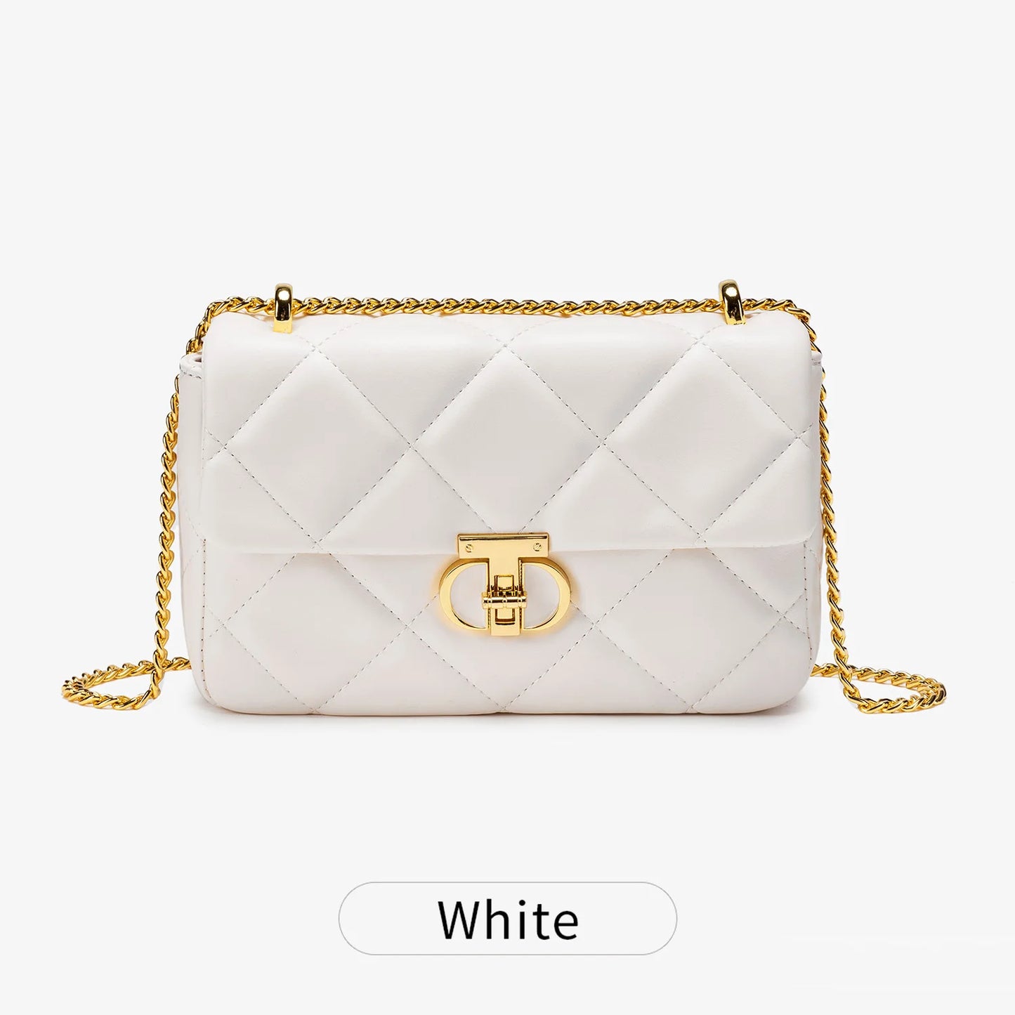 Quilted PU Leather Shoulder Bag – Women's Chain Crossbody Handbag