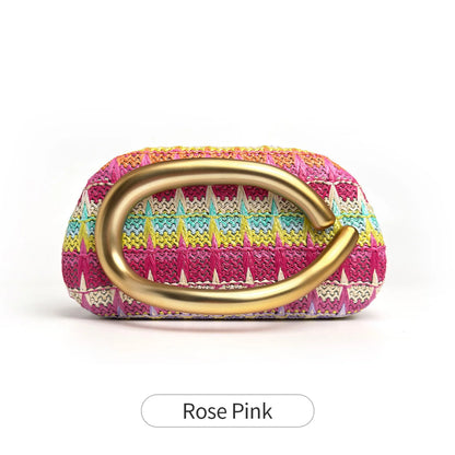 Woven Clutch Bag – Women's Colorful Evening Bag with Gold Metal Buckle