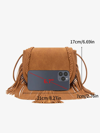 Boho Fringe Tassel Crossbody Bag – Women's Vegan Leather Shoulder Bag