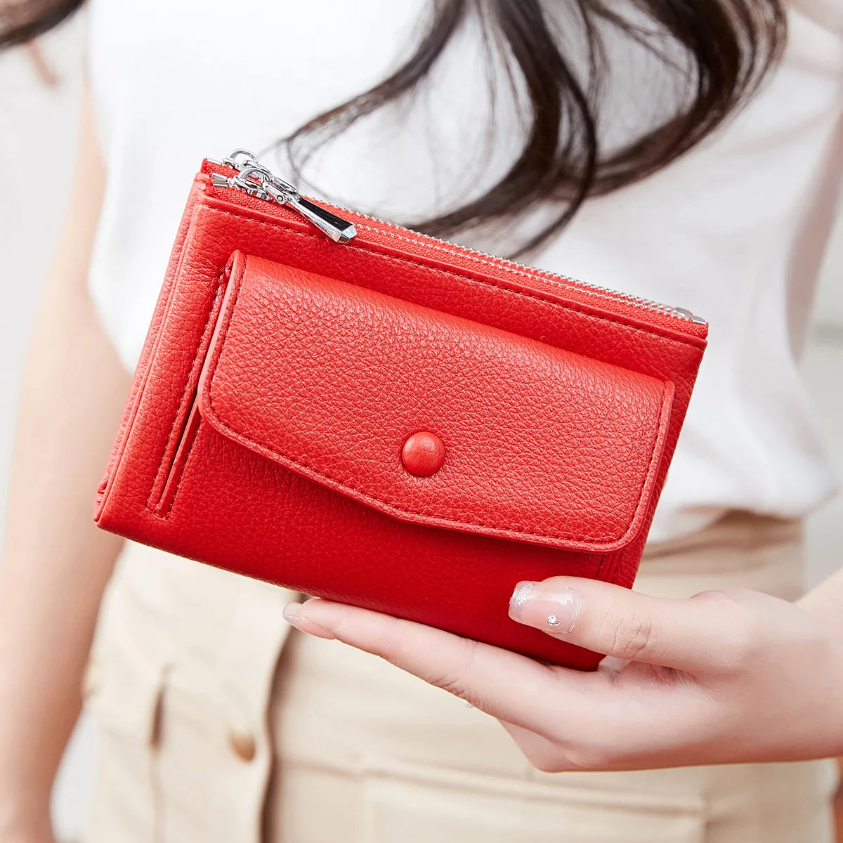 Women's Zip Coin Purse – Multi-Card Short Wallet with Buckle