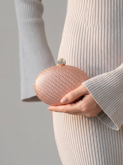 Luxury Woven Evening Clutch Bag with Crystal Clasp & Gold Chain