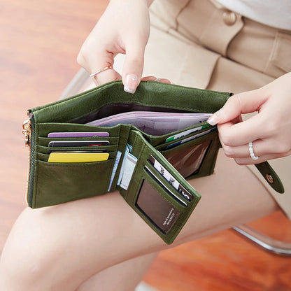 Women's Retro Trifold Wallet – Large Capacity Double Zipper Card Holder
