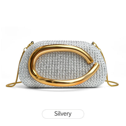 Crystal Evening Bag – Women's Sparkling Diamond Clutch with Gold Chain Shoulder Strap