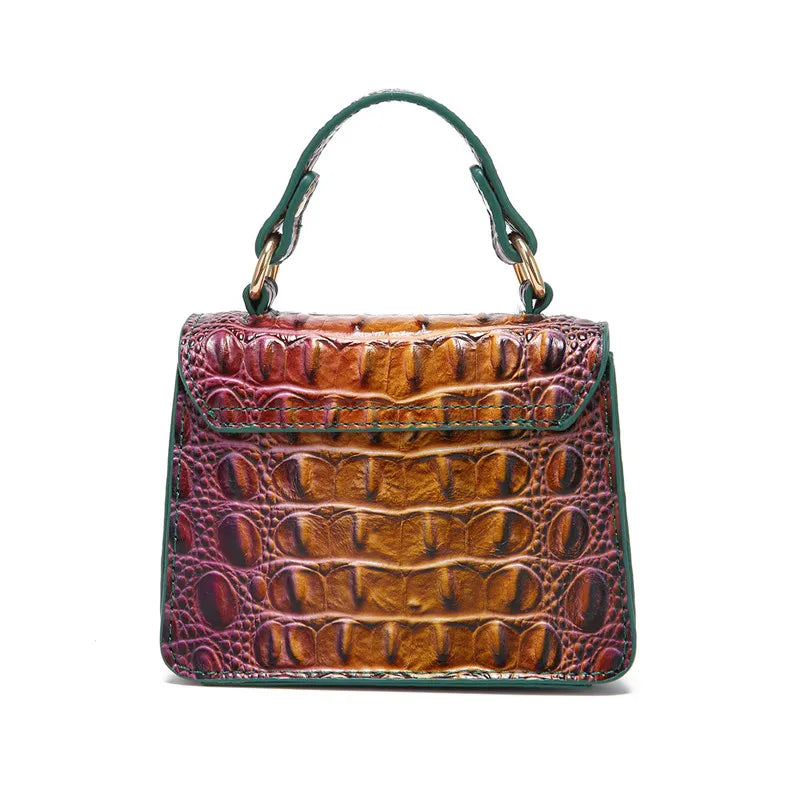 Crocodile Pattern Mini Handbag with Gold Chain Strap