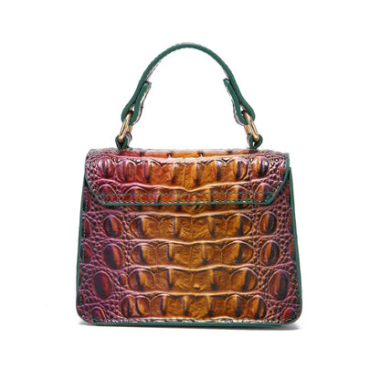 Crocodile Pattern Mini Handbag with Gold Chain Strap