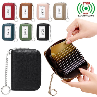 RFID Blocking Women's Accordion Card Holder Wallet with Key Ring