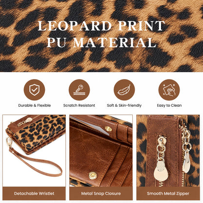 Leopard Print Women's Long Wallet – Double Zipper Clutch