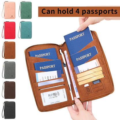 RFID Passport Holder Travel Wallet – Large Capacity Zipper