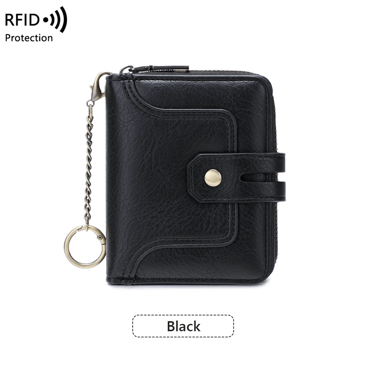 RFID Retro Animal Print Short Wallet for Women – Zipper Coin Purse with Key Chain