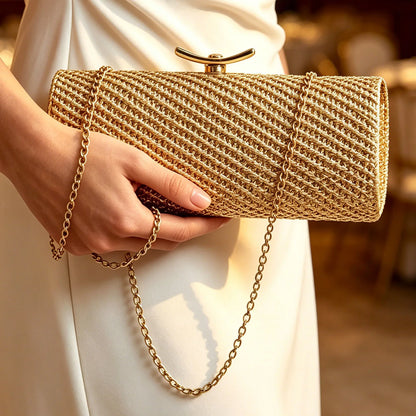 Woven Cylindrical Evening Clutch Bag for Women