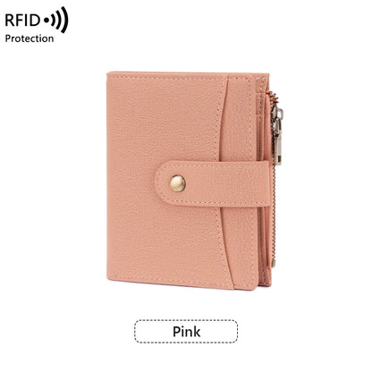 RFID Blocking Women's Trifold Wallet Short PU Leather Card Holder