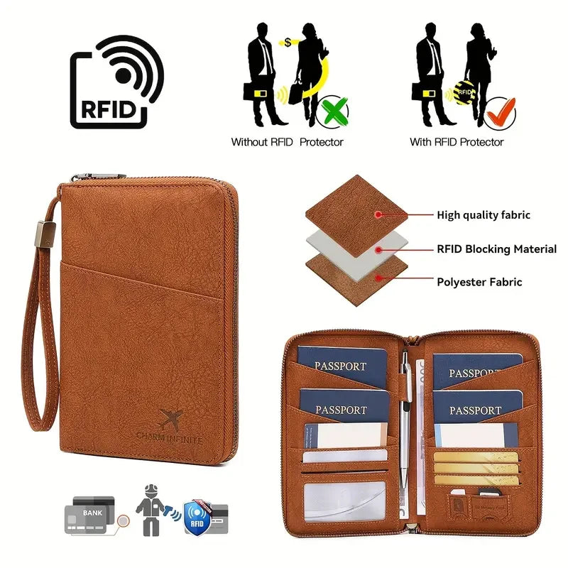 RFID Passport Holder Travel Wallet – Large Capacity Zipper