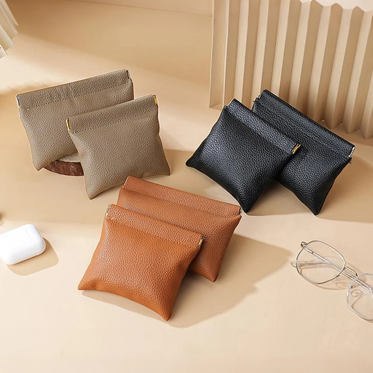 Self-Closing PU Leather Long Wallet Women Squeeze Coin Purse
