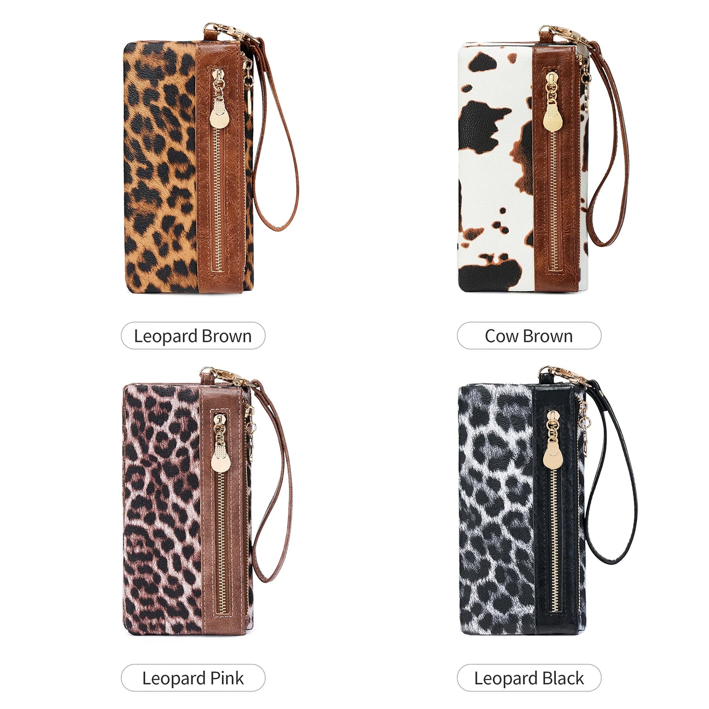 Leopard Print Women's Long Wallet – Double Zipper Clutch