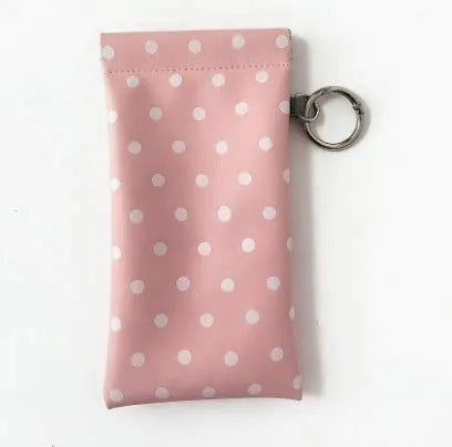 Polka Dot Glasses Pouch with Key Ring – PU Leather Eyewear Case