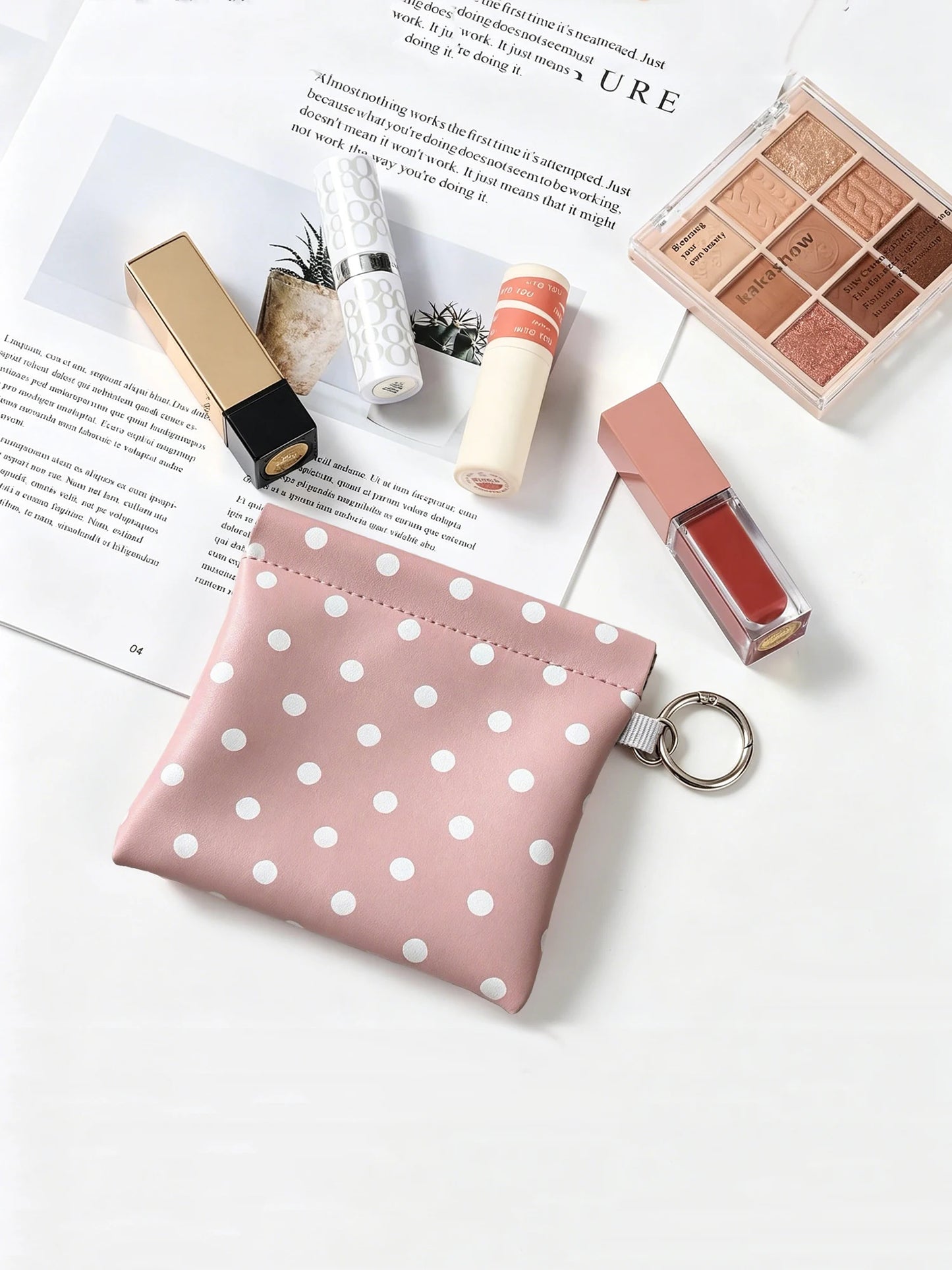 Polka Dot Coin Purse with Key Ring – Mini Snap Closure Pouch