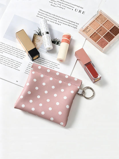 Polka Dot Coin Purse with Key Ring – Mini Snap Closure Pouch